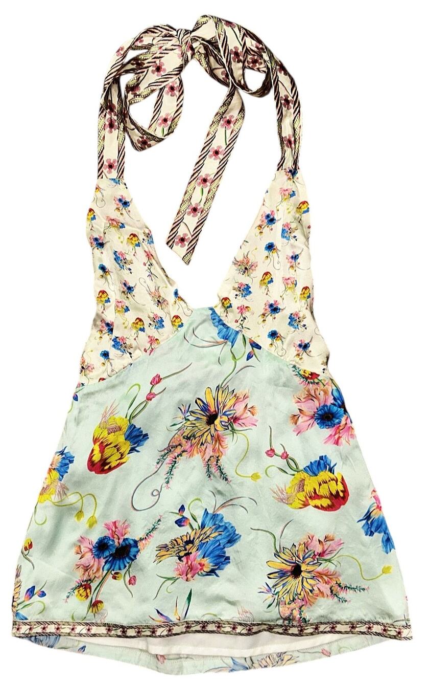 NWT Odette Bamberg Satin Bohemian-Style Floral Halter Top Small